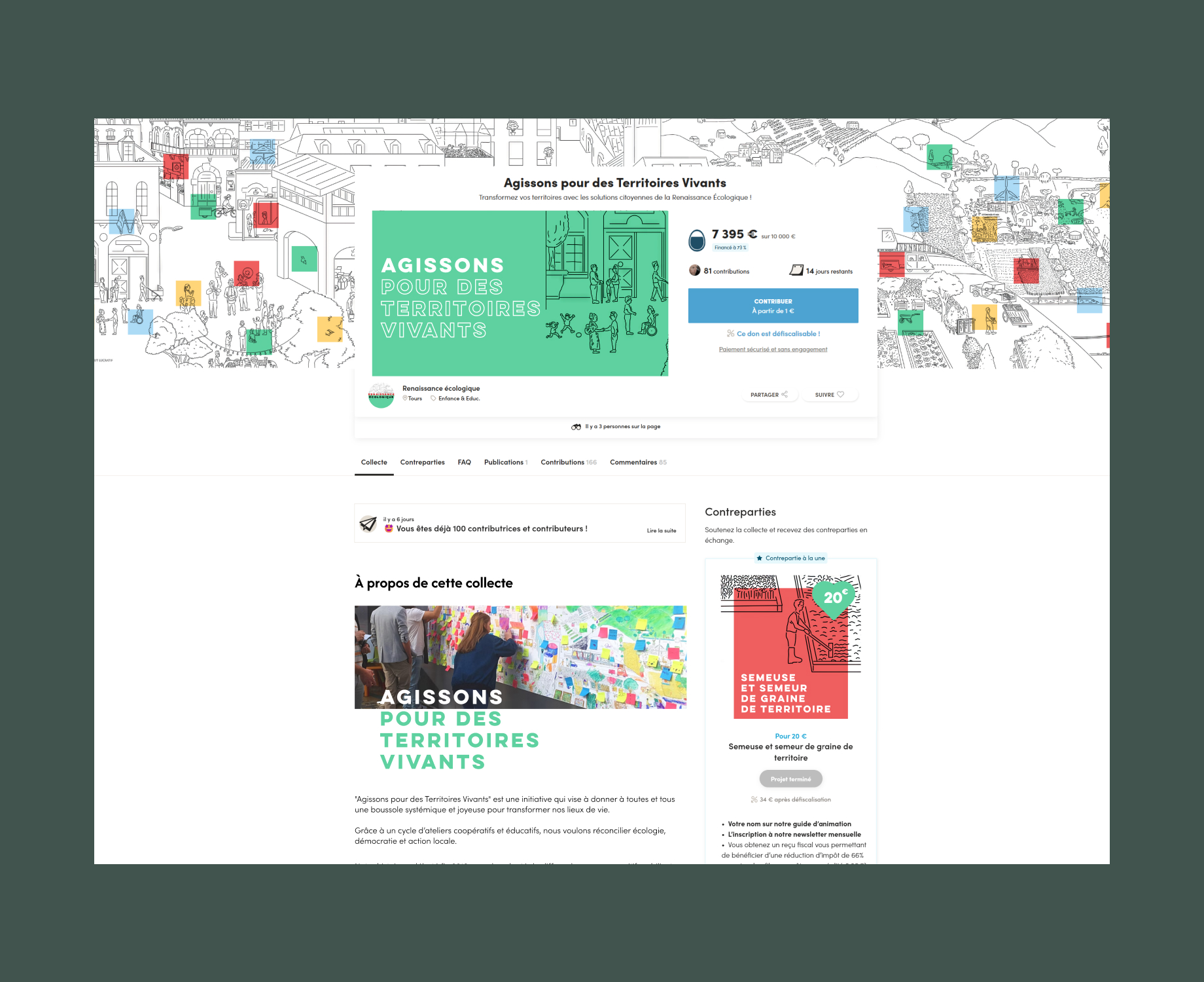 Partie haute de la campagne Ulule avec la fresque en arrière-plan